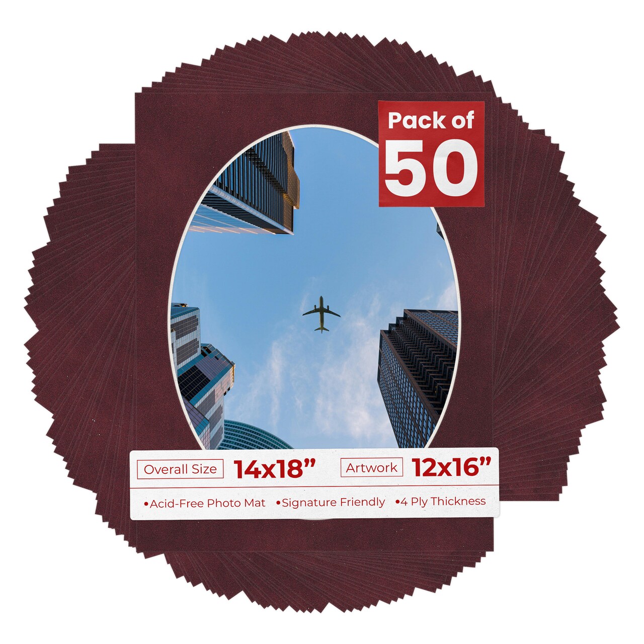 Dark Red Suede Mat Board for 14x18 Frames - Oval Opening for 12x16 Photos